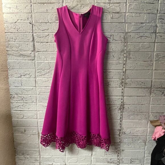 Donna Ricco Sleeveless A-Line Dress – Vibrant Fuchsia with Lace Trim - Picture 1 of 8